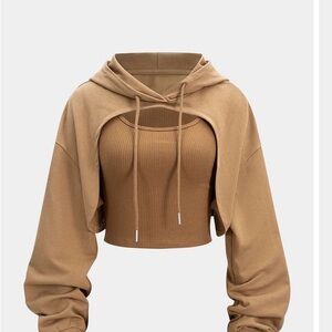 Stylish Tan Women's Hoodie Top